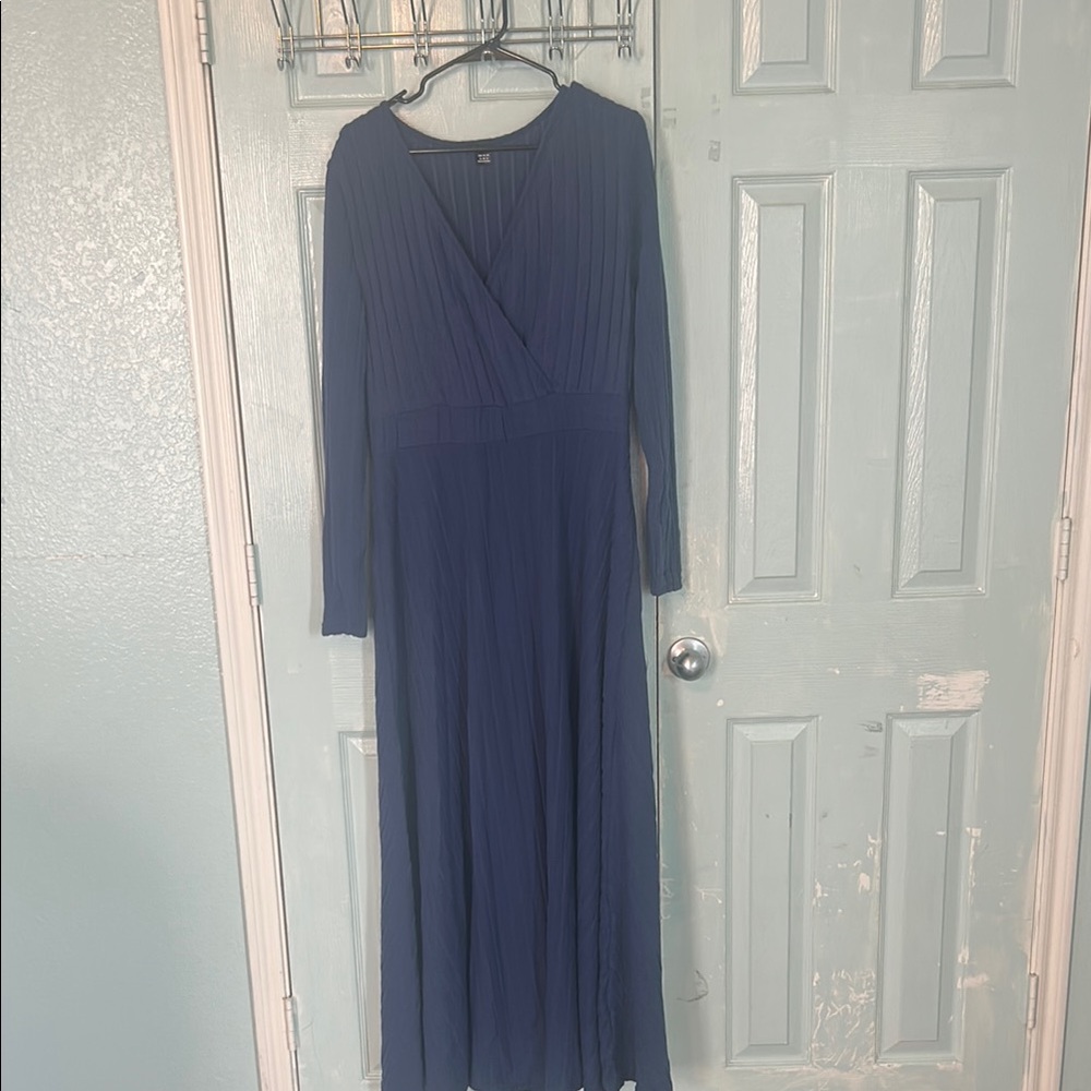 SHEIN Blue Long Sleeve Wrap Gown